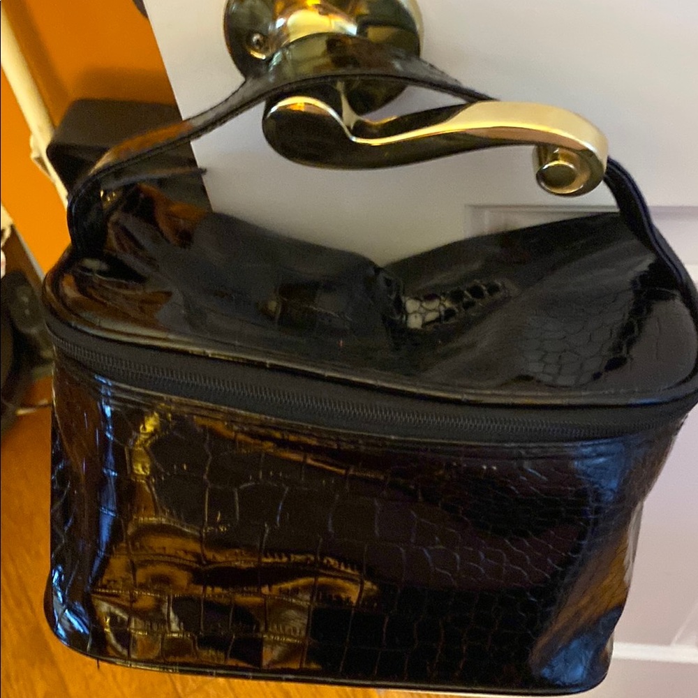 Black Crocodile-Embossed Travel Bag